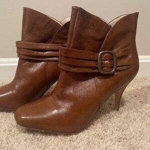 Facade Ankle Boots Womens Size 9.5 Cameron Brown Leather Heeled Slip On Booties